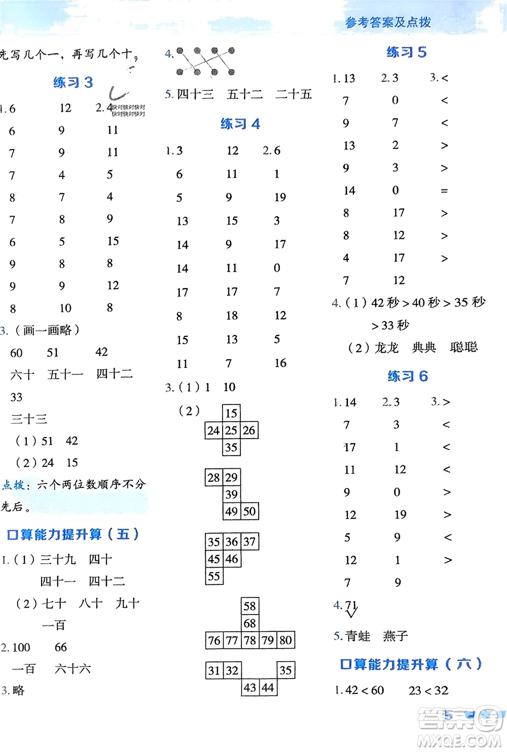 安徽教育出版社2024年春榮德基星級口算天天練一年級數(shù)學下冊人教版參考答案