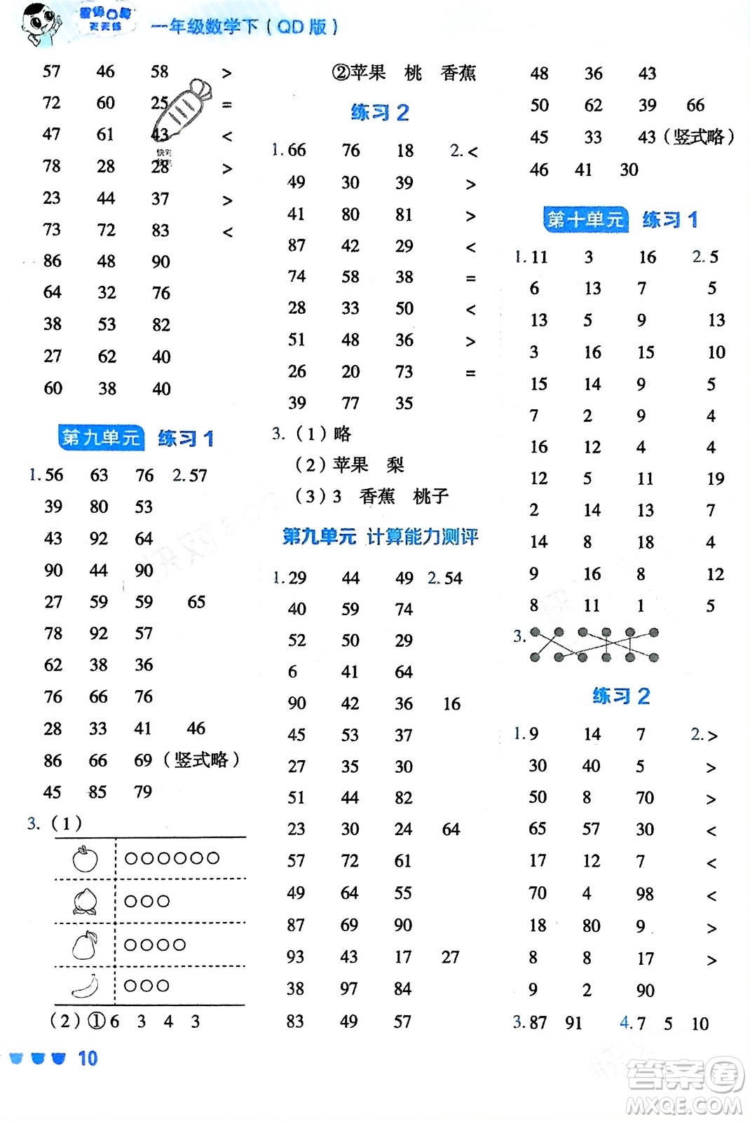 安徽教育出版社2024年春榮德基星級口算天天練一年級數(shù)學(xué)下冊五四學(xué)制青島版參考答案