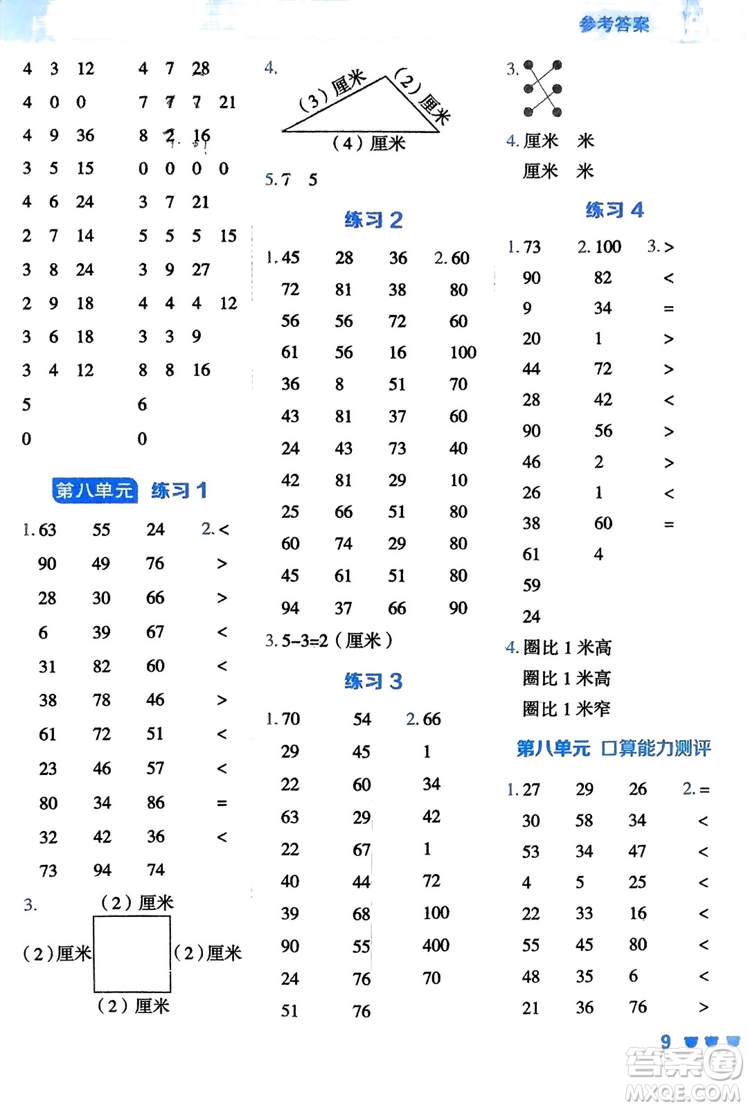 安徽教育出版社2024年春榮德基星級口算天天練一年級數(shù)學(xué)下冊五四學(xué)制青島版參考答案