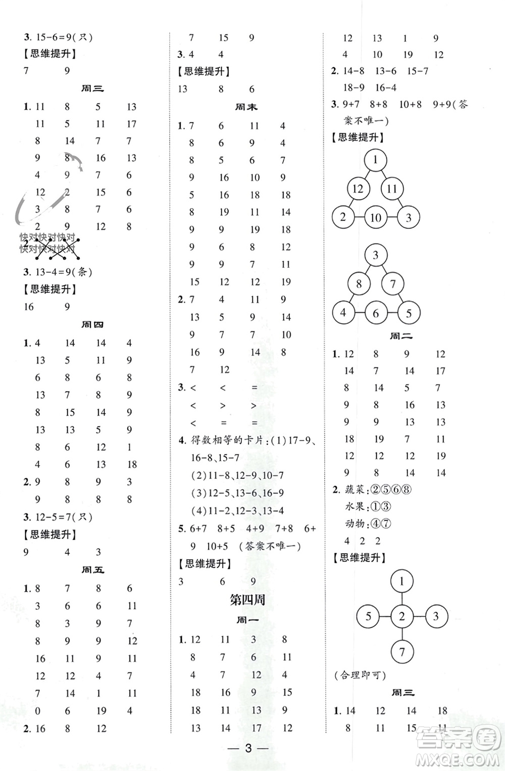 甘肅少年兒童出版社2024年春經(jīng)綸學(xué)典學(xué)霸計算達人一年級數(shù)學(xué)下冊人教版參考答案