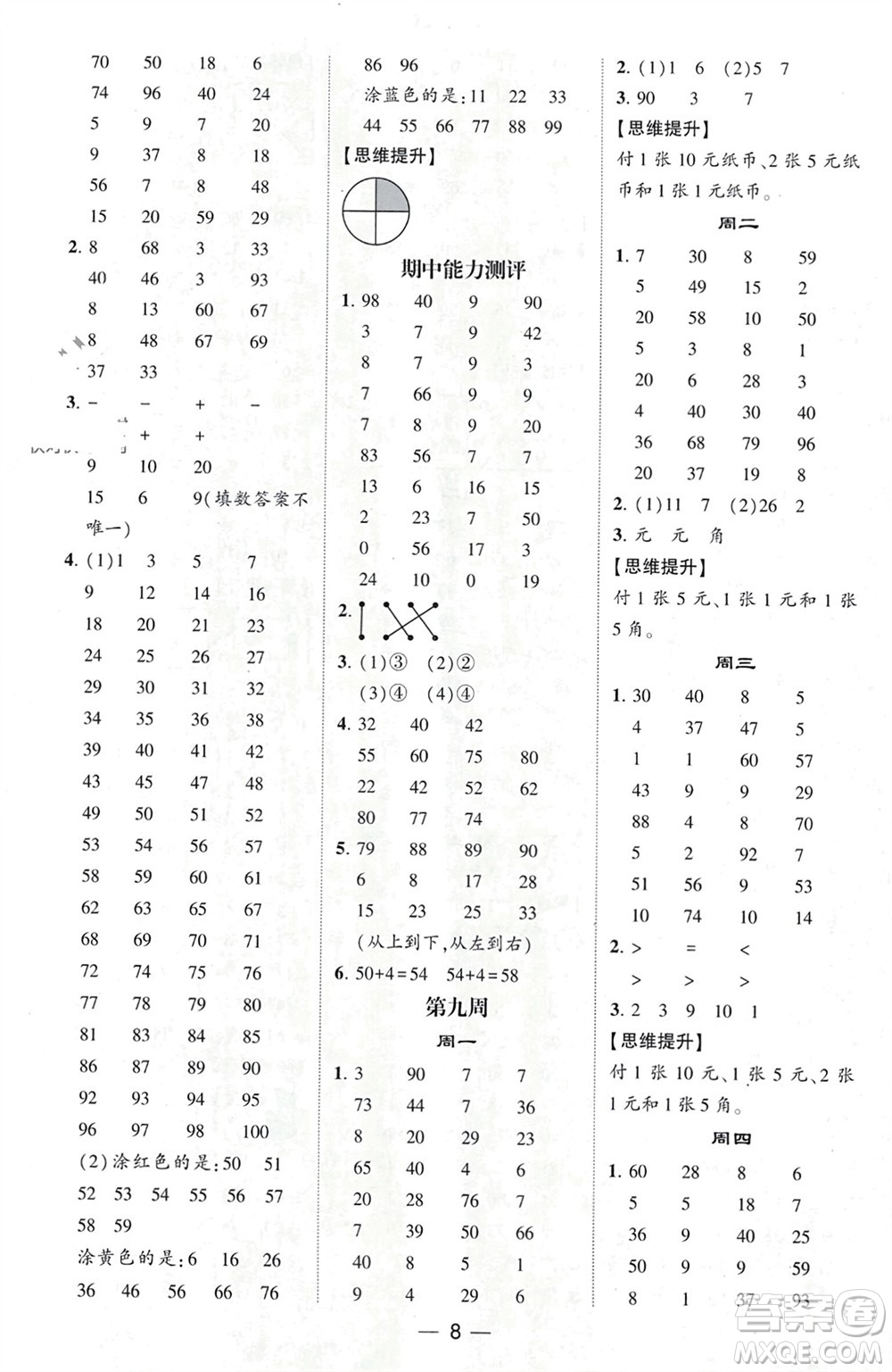 甘肅少年兒童出版社2024年春經(jīng)綸學(xué)典學(xué)霸計算達人一年級數(shù)學(xué)下冊人教版參考答案