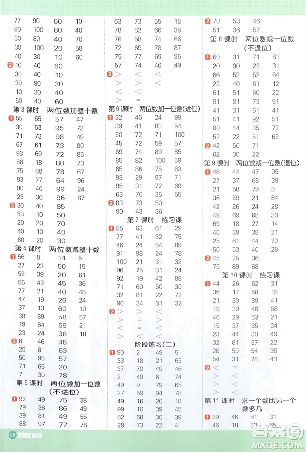江西教育出版社2024年春陽(yáng)光同學(xué)計(jì)算小達(dá)人一年級(jí)數(shù)學(xué)下冊(cè)冀教版參考答案