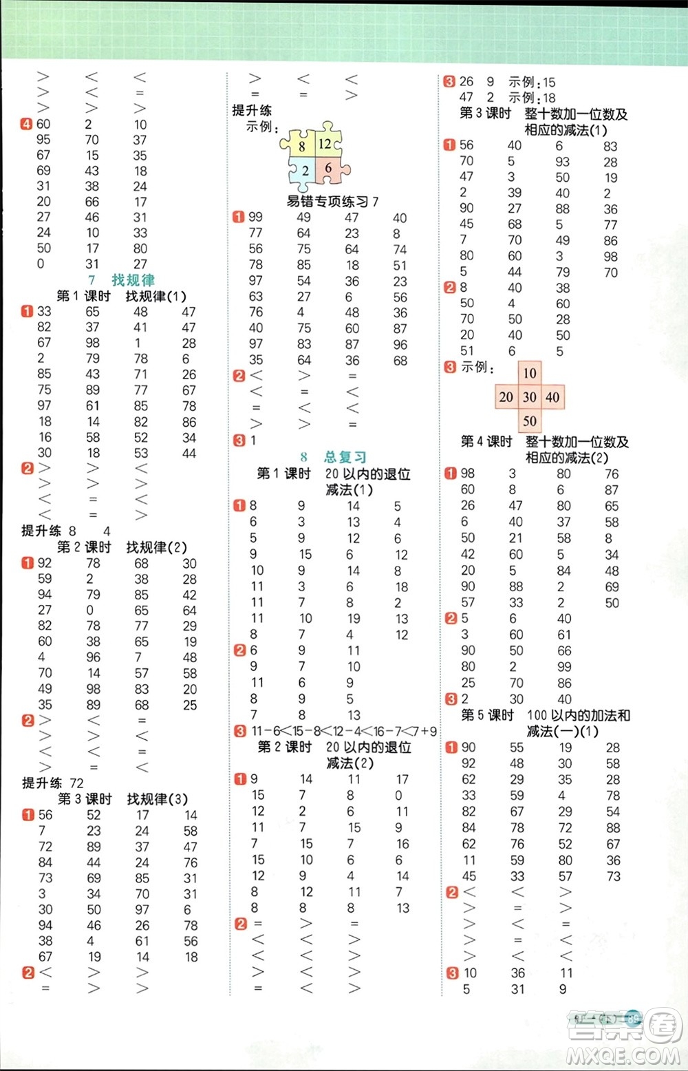 江西教育出版社2024年春陽(yáng)光同學(xué)計(jì)算小達(dá)人一年級(jí)數(shù)學(xué)下冊(cè)人教版參考答案