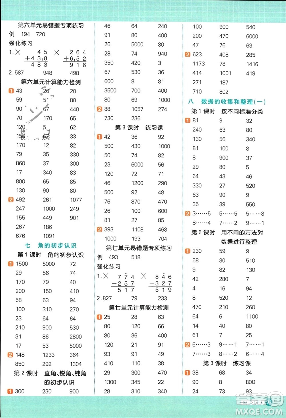 江西教育出版社2024年春陽光同學(xué)計算小達(dá)人二年級數(shù)學(xué)下冊蘇教版參考答案