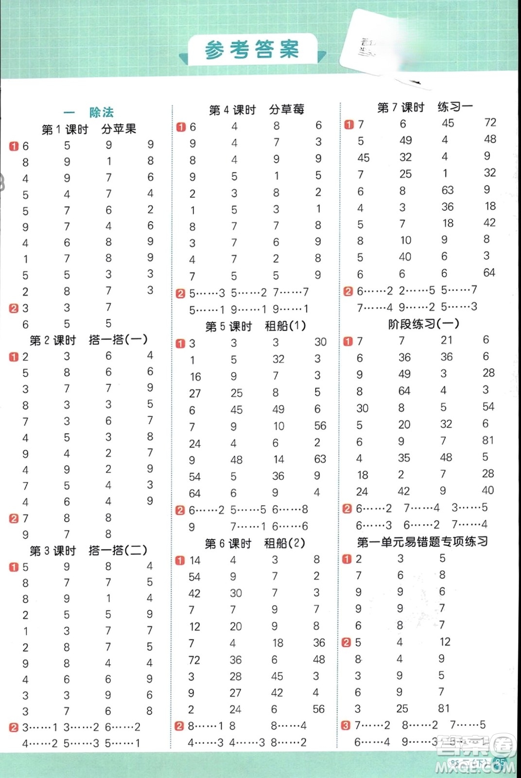 江西教育出版社2024年春陽光同學(xué)計算小達(dá)人二年級數(shù)學(xué)下冊北師大版參考答案