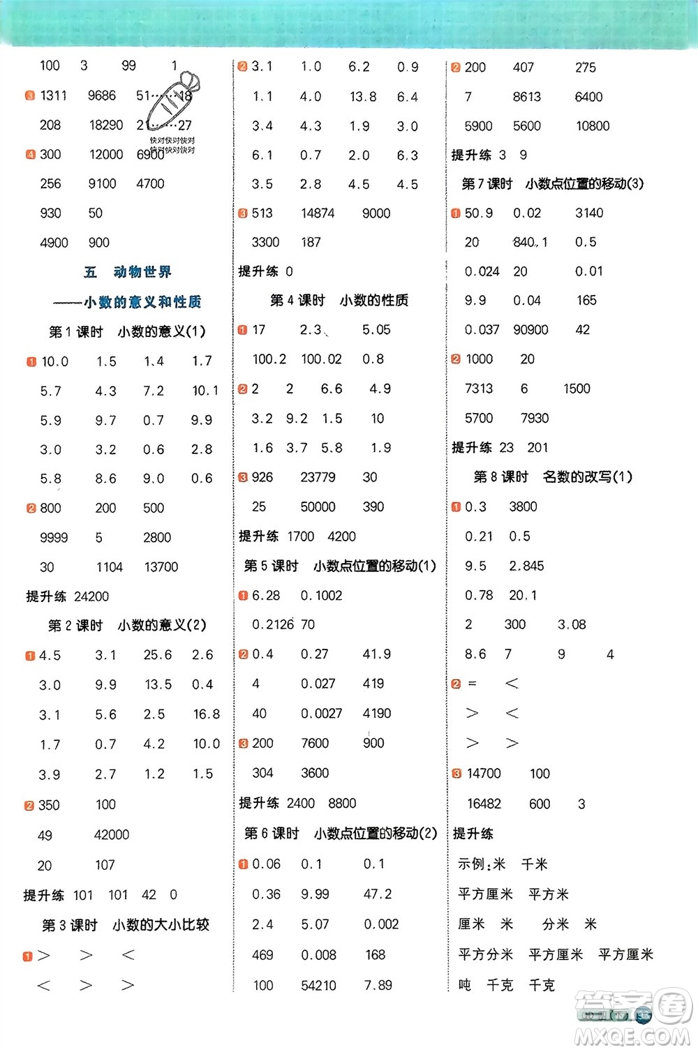 江西教育出版社2024年春陽(yáng)光同學(xué)計(jì)算小達(dá)人四年級(jí)數(shù)學(xué)下冊(cè)青島版參考答案