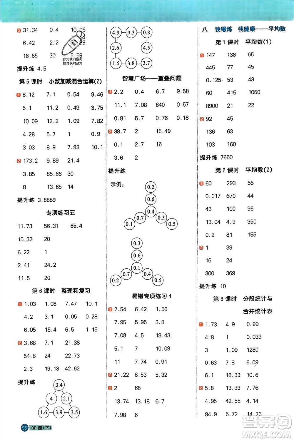 江西教育出版社2024年春陽(yáng)光同學(xué)計(jì)算小達(dá)人四年級(jí)數(shù)學(xué)下冊(cè)青島版參考答案