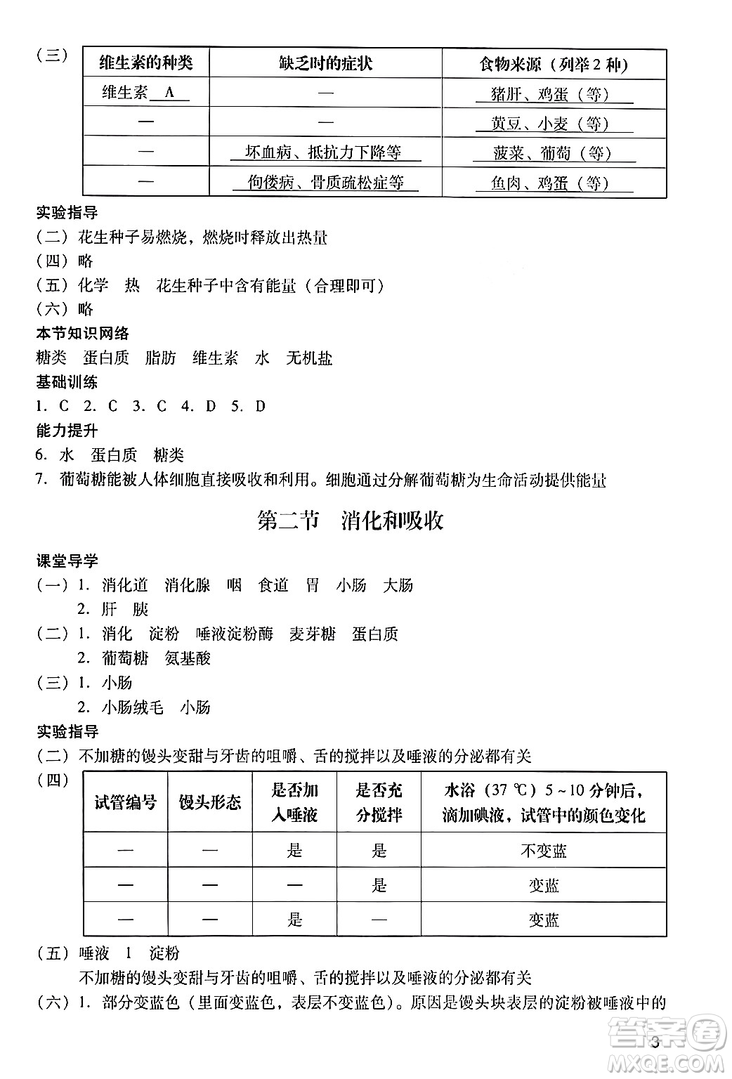 廣州出版社2024年春陽光學(xué)業(yè)評價七年級生物下冊人教版答案