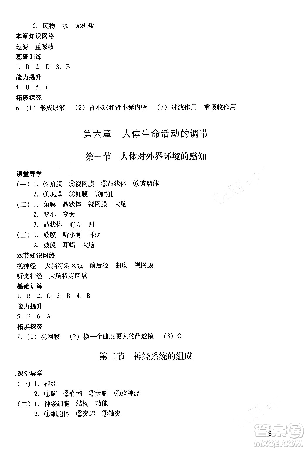 廣州出版社2024年春陽光學(xué)業(yè)評價七年級生物下冊人教版答案