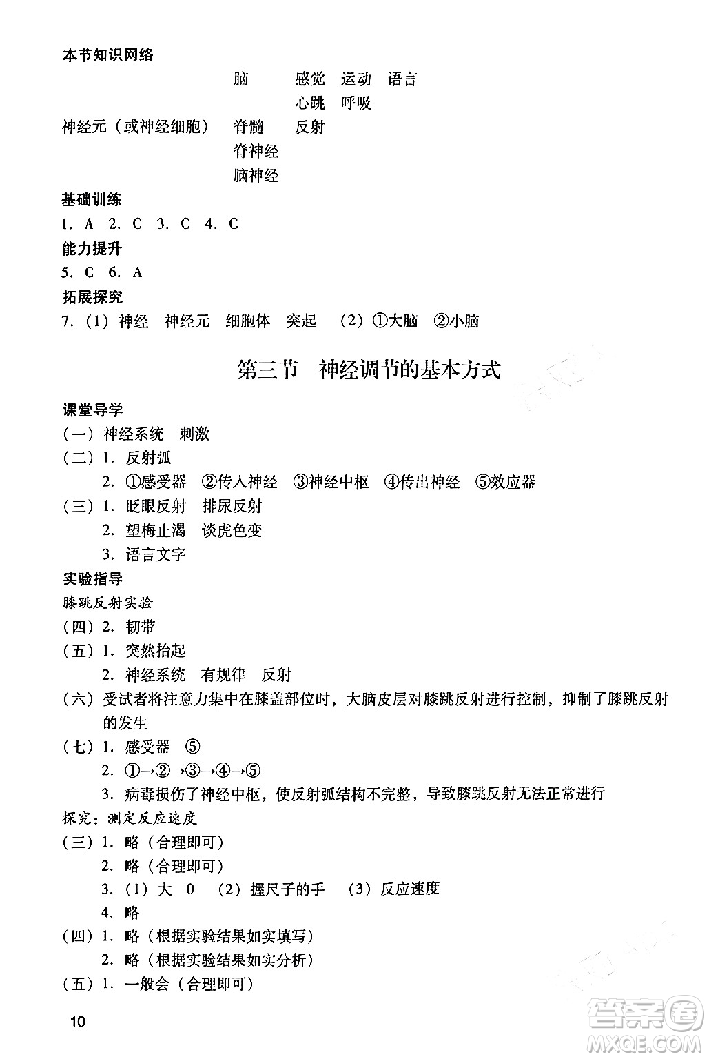 廣州出版社2024年春陽光學(xué)業(yè)評價七年級生物下冊人教版答案