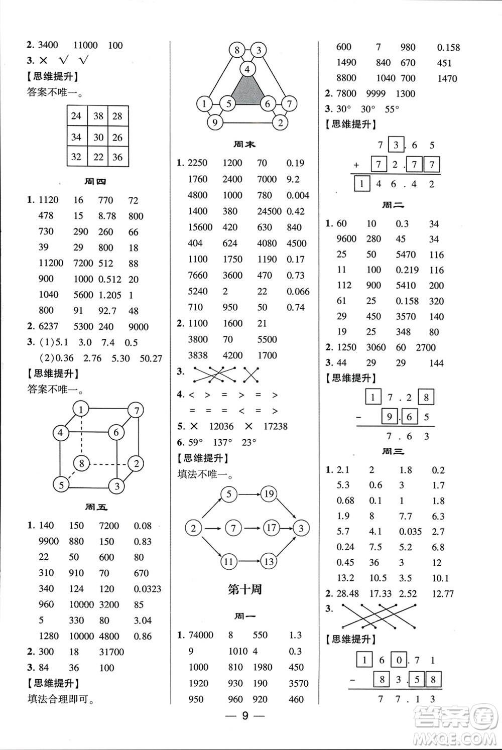 甘肅少年兒童出版社2024年春經(jīng)綸學(xué)典學(xué)霸計(jì)算達(dá)人四年級(jí)數(shù)學(xué)下冊(cè)人教版參考答案