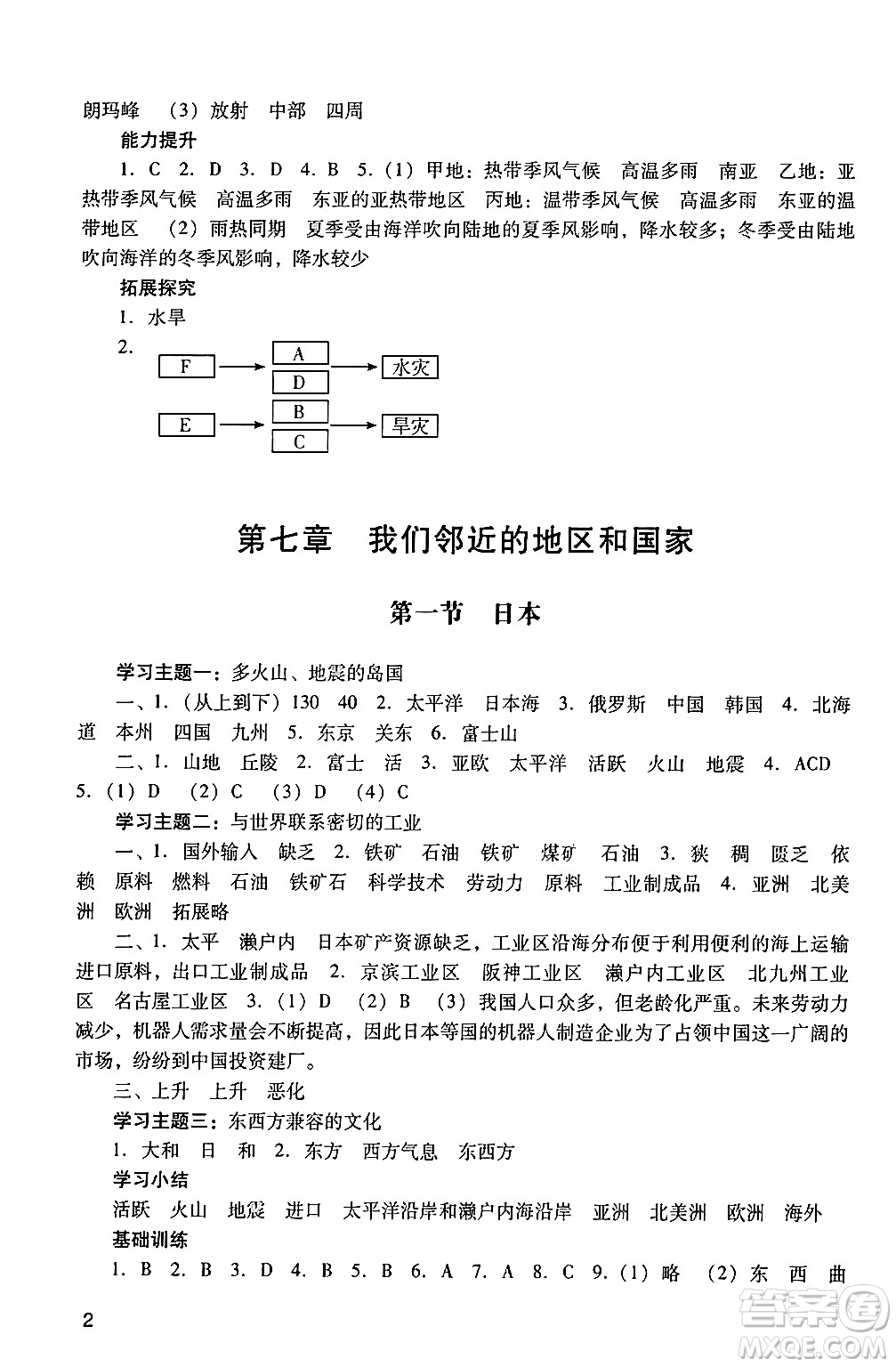 廣州出版社2024年春陽(yáng)光學(xué)業(yè)評(píng)價(jià)七年級(jí)地理下冊(cè)人教版答案