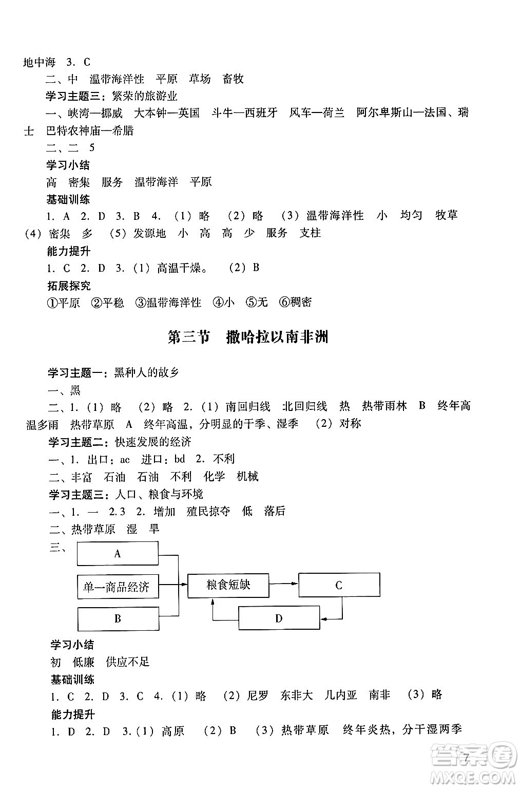 廣州出版社2024年春陽(yáng)光學(xué)業(yè)評(píng)價(jià)七年級(jí)地理下冊(cè)人教版答案