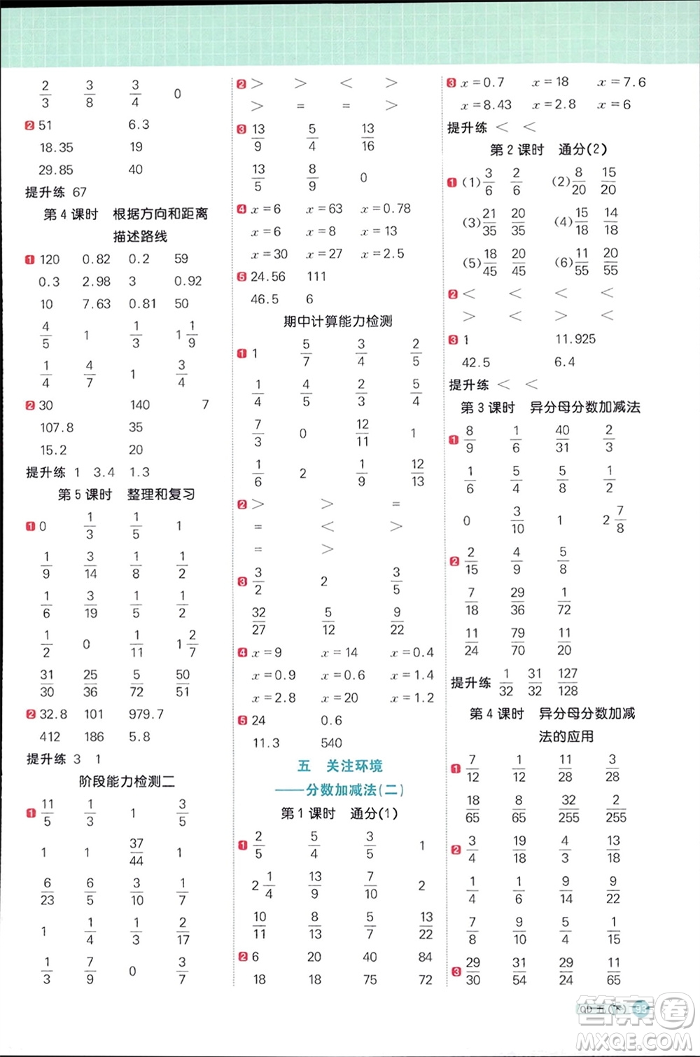 江西教育出版社2024年春陽(yáng)光同學(xué)計(jì)算小達(dá)人五年級(jí)數(shù)學(xué)下冊(cè)青島版參考答案