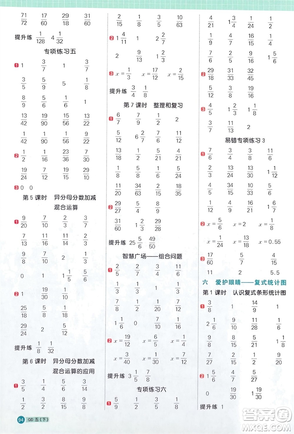 江西教育出版社2024年春陽(yáng)光同學(xué)計(jì)算小達(dá)人五年級(jí)數(shù)學(xué)下冊(cè)青島版參考答案