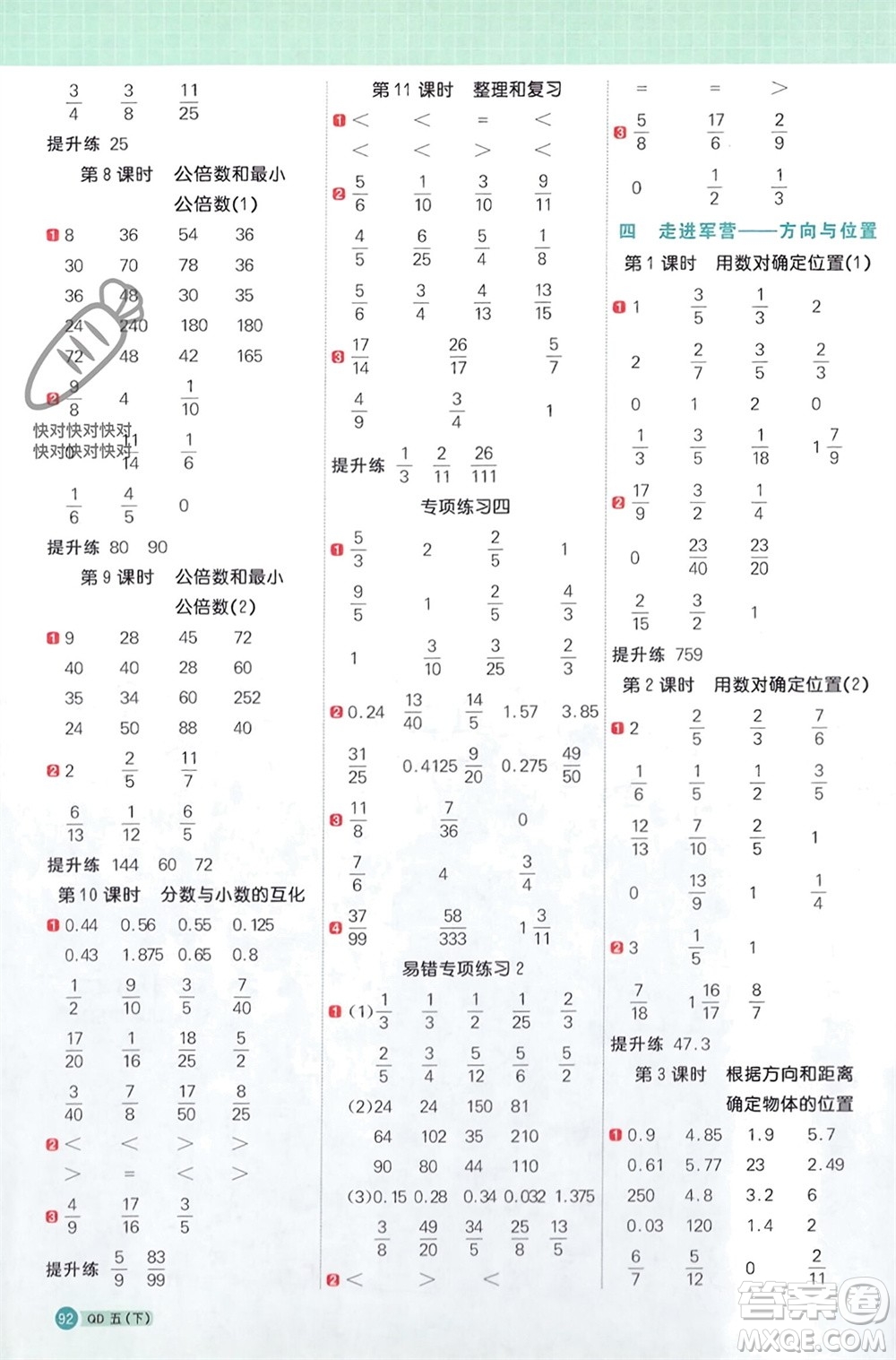 江西教育出版社2024年春陽(yáng)光同學(xué)計(jì)算小達(dá)人五年級(jí)數(shù)學(xué)下冊(cè)青島版參考答案