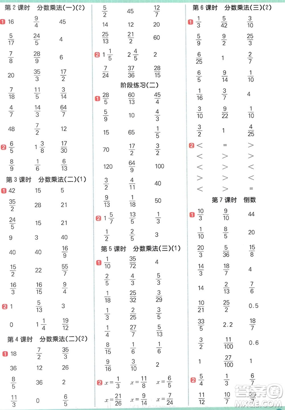 江西教育出版社2024年春陽光同學(xué)計(jì)算小達(dá)人五年級(jí)數(shù)學(xué)下冊(cè)北師大版參考答案