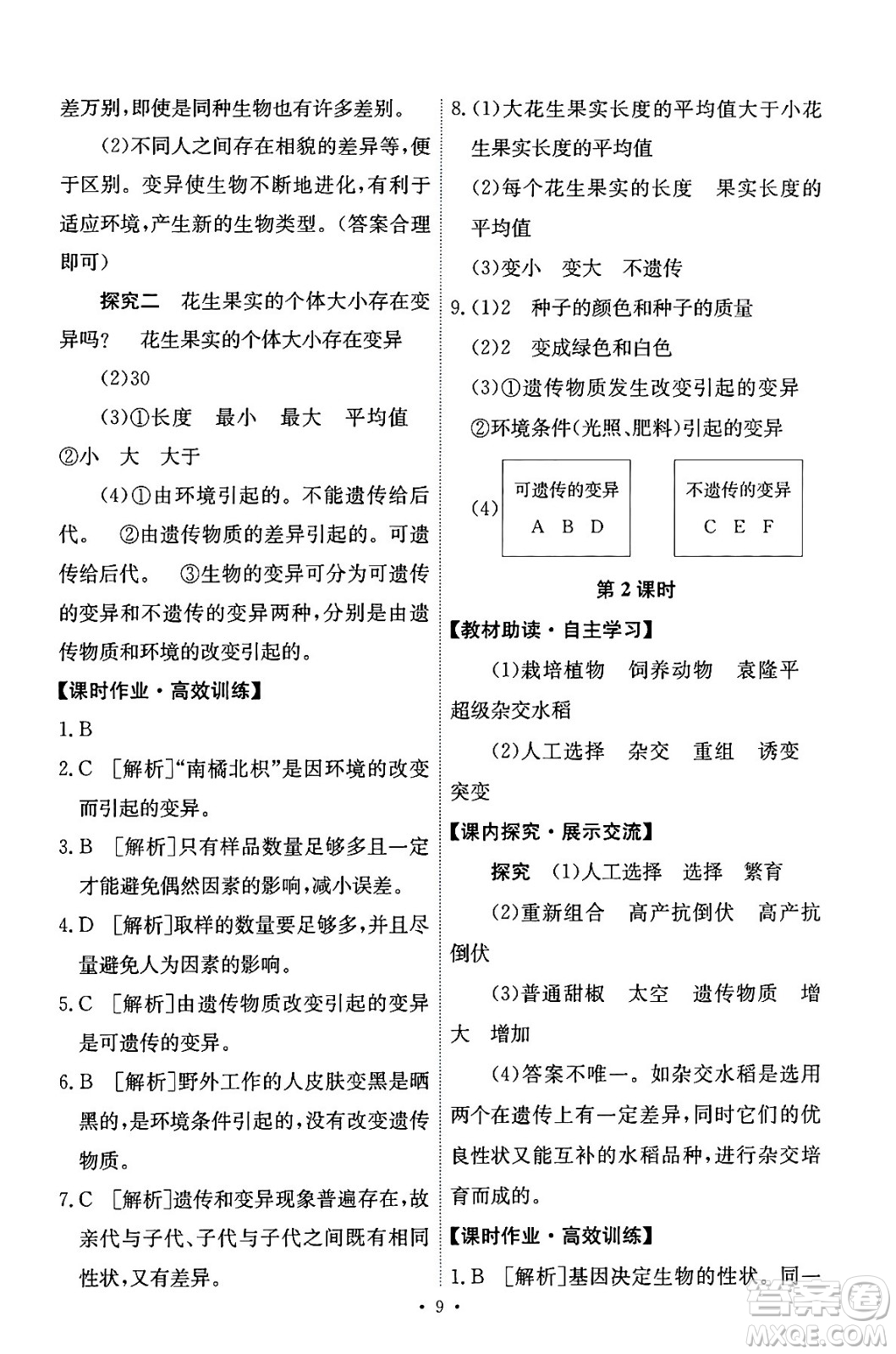 人民教育出版社2024年春能力培養(yǎng)與測(cè)試八年級(jí)生物下冊(cè)人教版答案