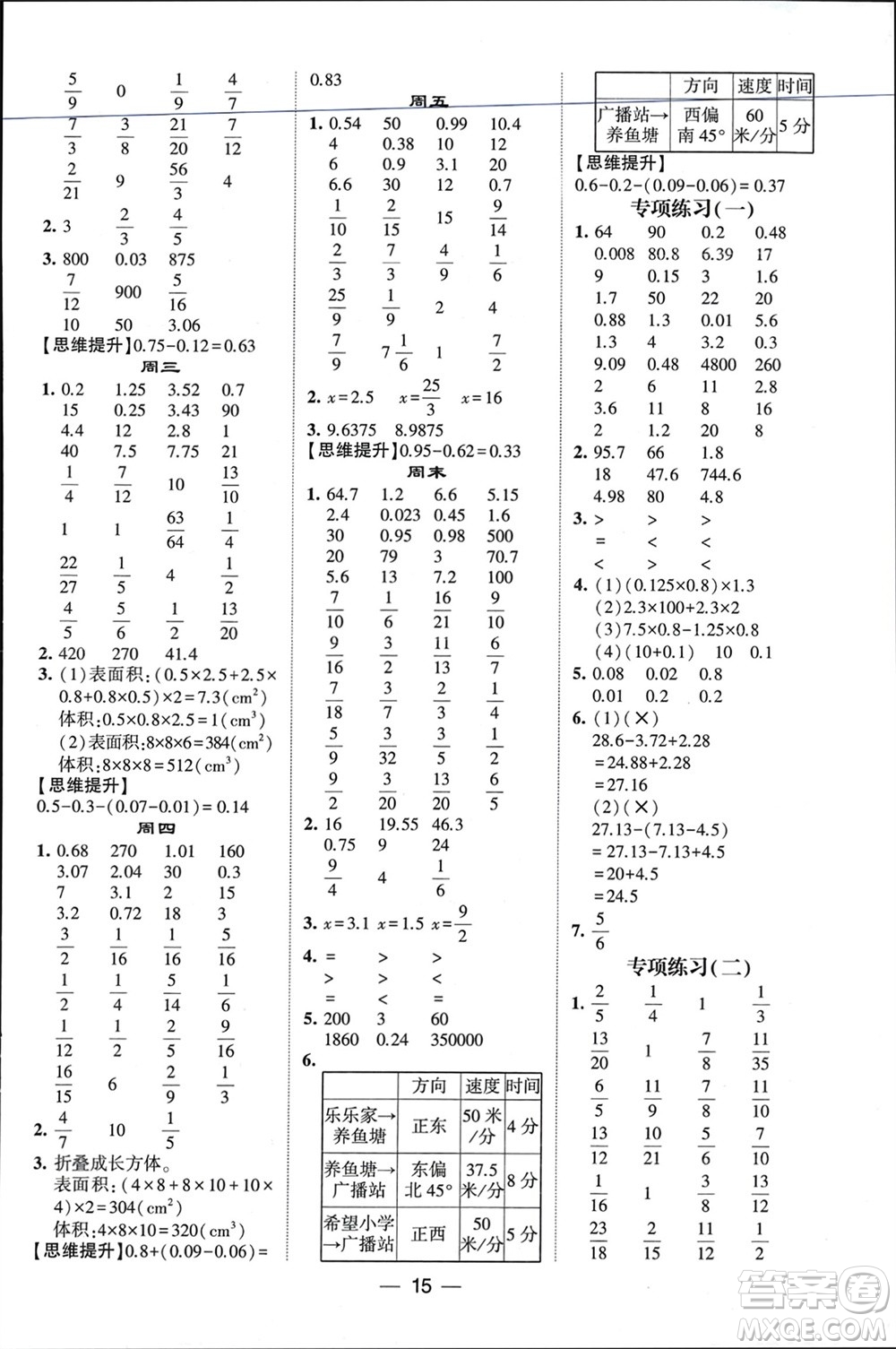 甘肅少年兒童出版社2024年春經(jīng)綸學(xué)典學(xué)霸計(jì)算達(dá)人五年級(jí)數(shù)學(xué)下冊(cè)北師大版參考答案