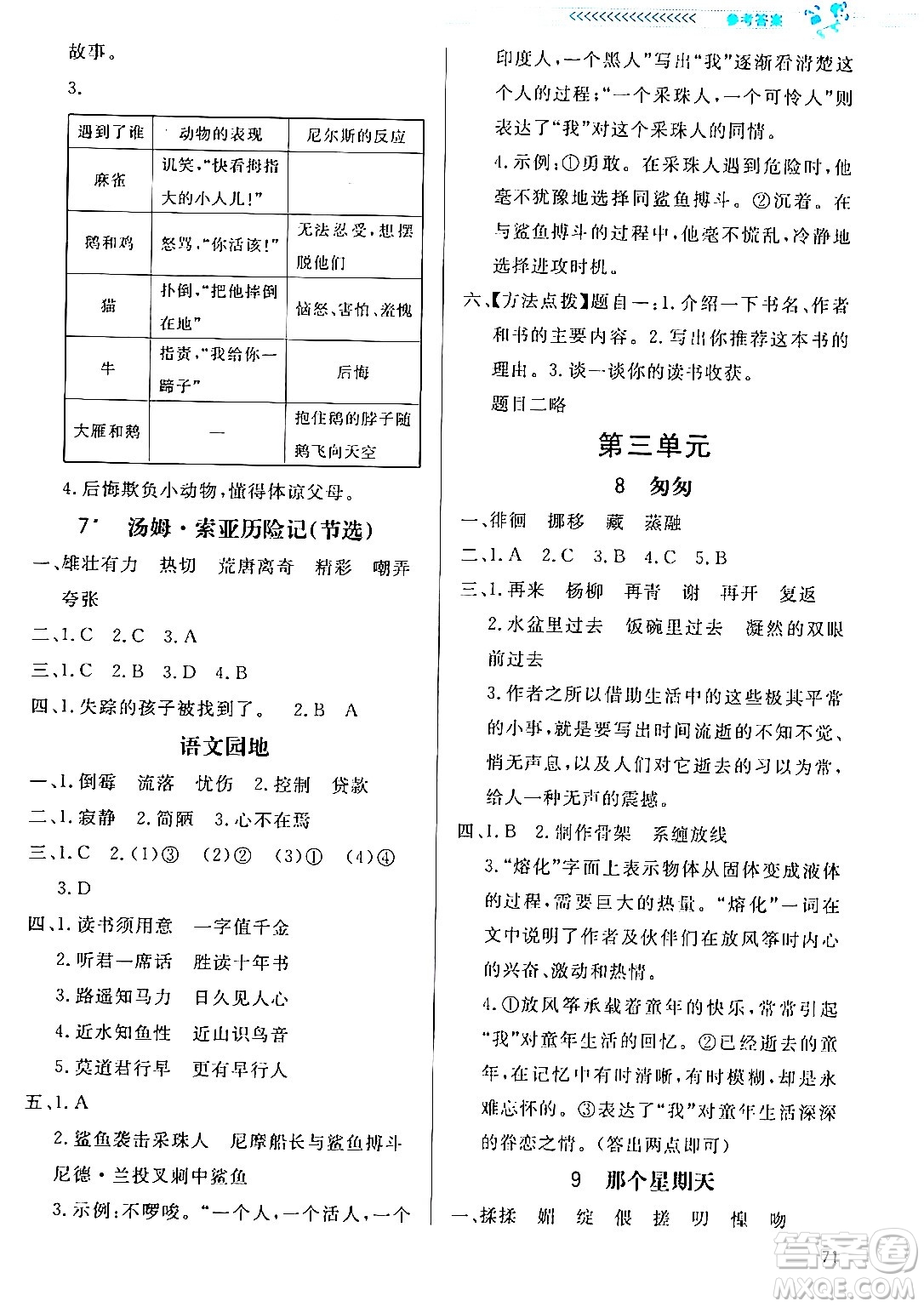 北京師范大學(xué)出版社2024年春小學(xué)同步測(cè)控優(yōu)化設(shè)計(jì)課內(nèi)課外直通車六年級(jí)語(yǔ)文下冊(cè)福建專版答案