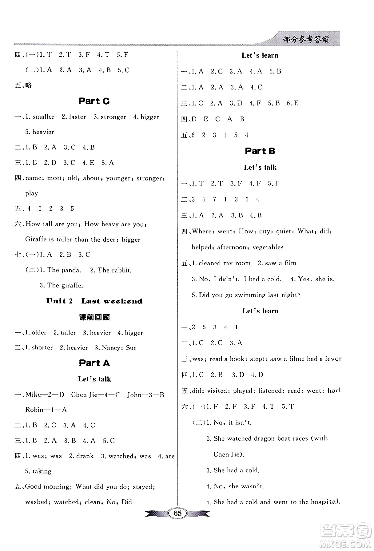 人民教育出版社2024年春同步導(dǎo)學(xué)與優(yōu)化訓(xùn)練六年級(jí)英語(yǔ)下冊(cè)人教版答案