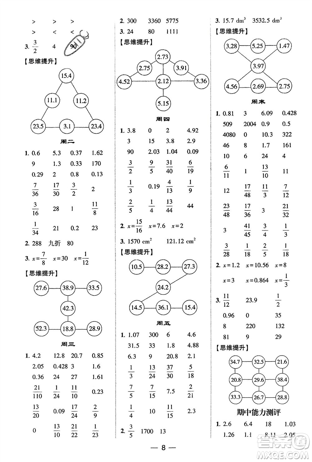 甘肅少年兒童出版社2024年春經(jīng)綸學(xué)典學(xué)霸計(jì)算達(dá)人六年級數(shù)學(xué)下冊人教版參考答案