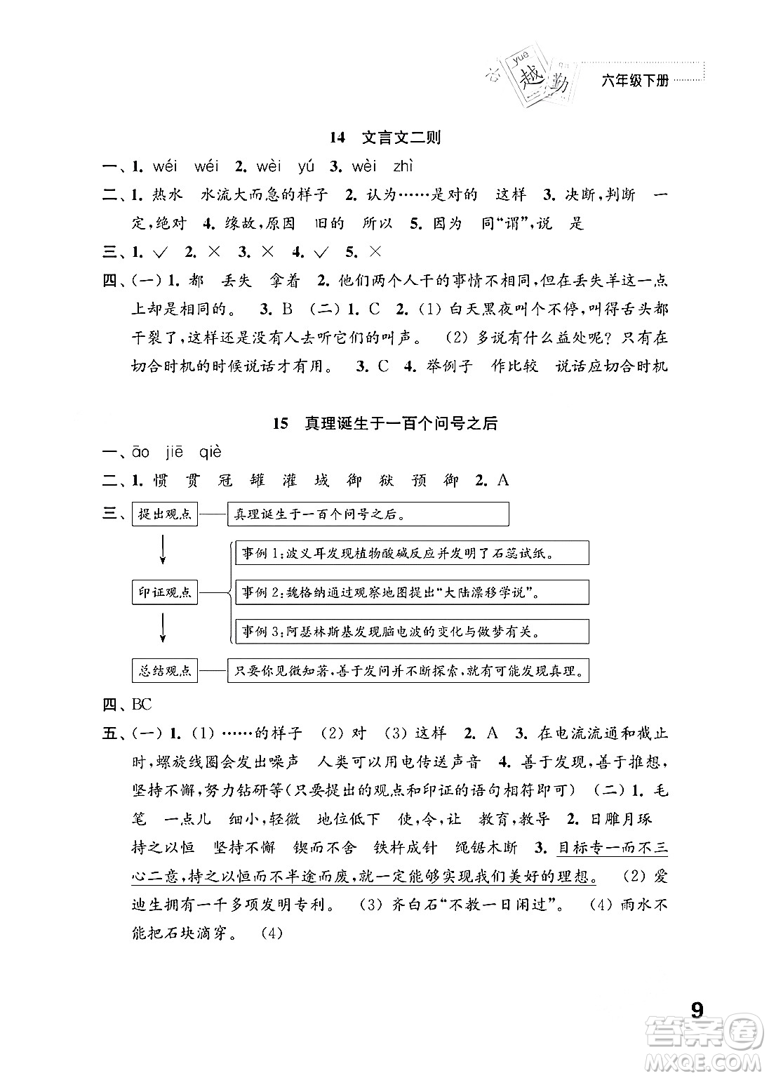 江蘇鳳凰教育出版社2024年春小學(xué)語(yǔ)文練習(xí)與測(cè)試六年級(jí)語(yǔ)文下冊(cè)通用版答案