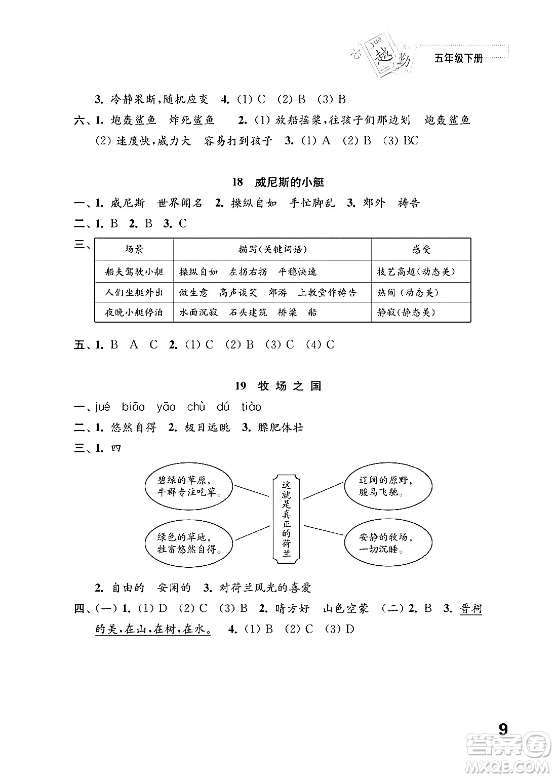 江蘇鳳凰教育出版社2024年春小學語文練習與測試五年級語文下冊通用版答案