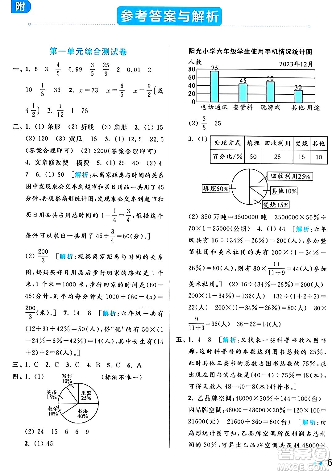 北京教育出版社2024年春亮點(diǎn)給力大試卷六年級(jí)數(shù)學(xué)下冊(cè)江蘇版答案