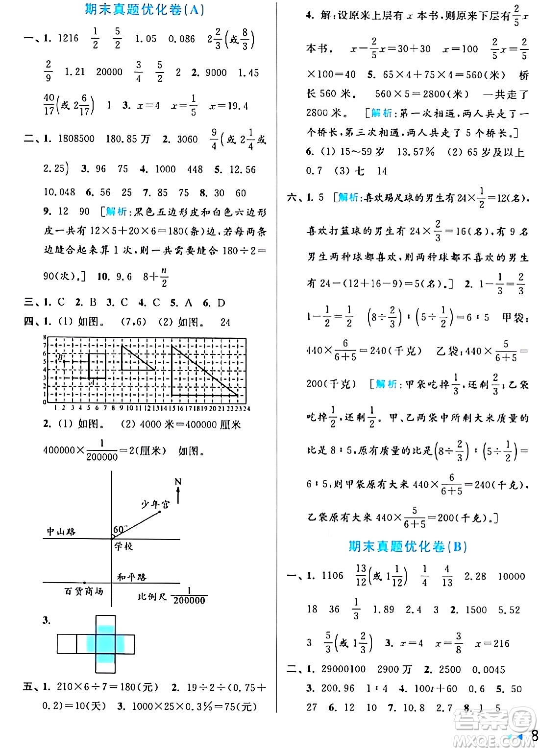 北京教育出版社2024年春亮點(diǎn)給力大試卷六年級(jí)數(shù)學(xué)下冊(cè)江蘇版答案