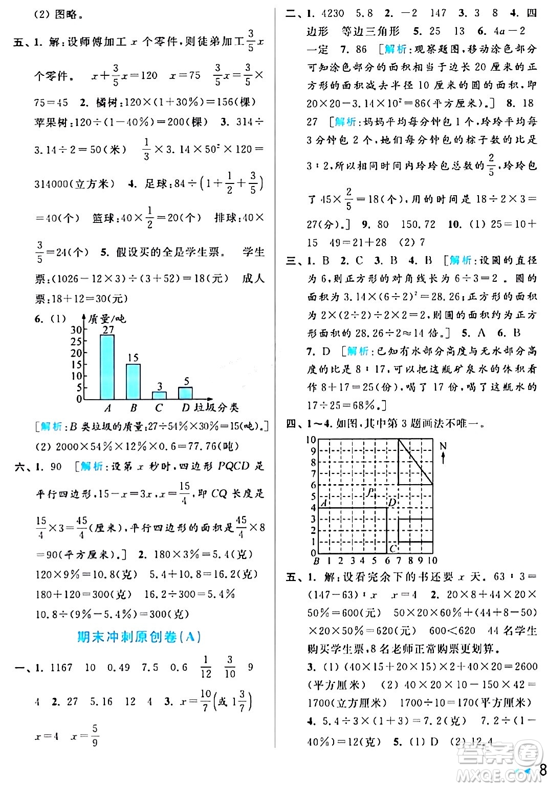 北京教育出版社2024年春亮點(diǎn)給力大試卷六年級(jí)數(shù)學(xué)下冊(cè)江蘇版答案