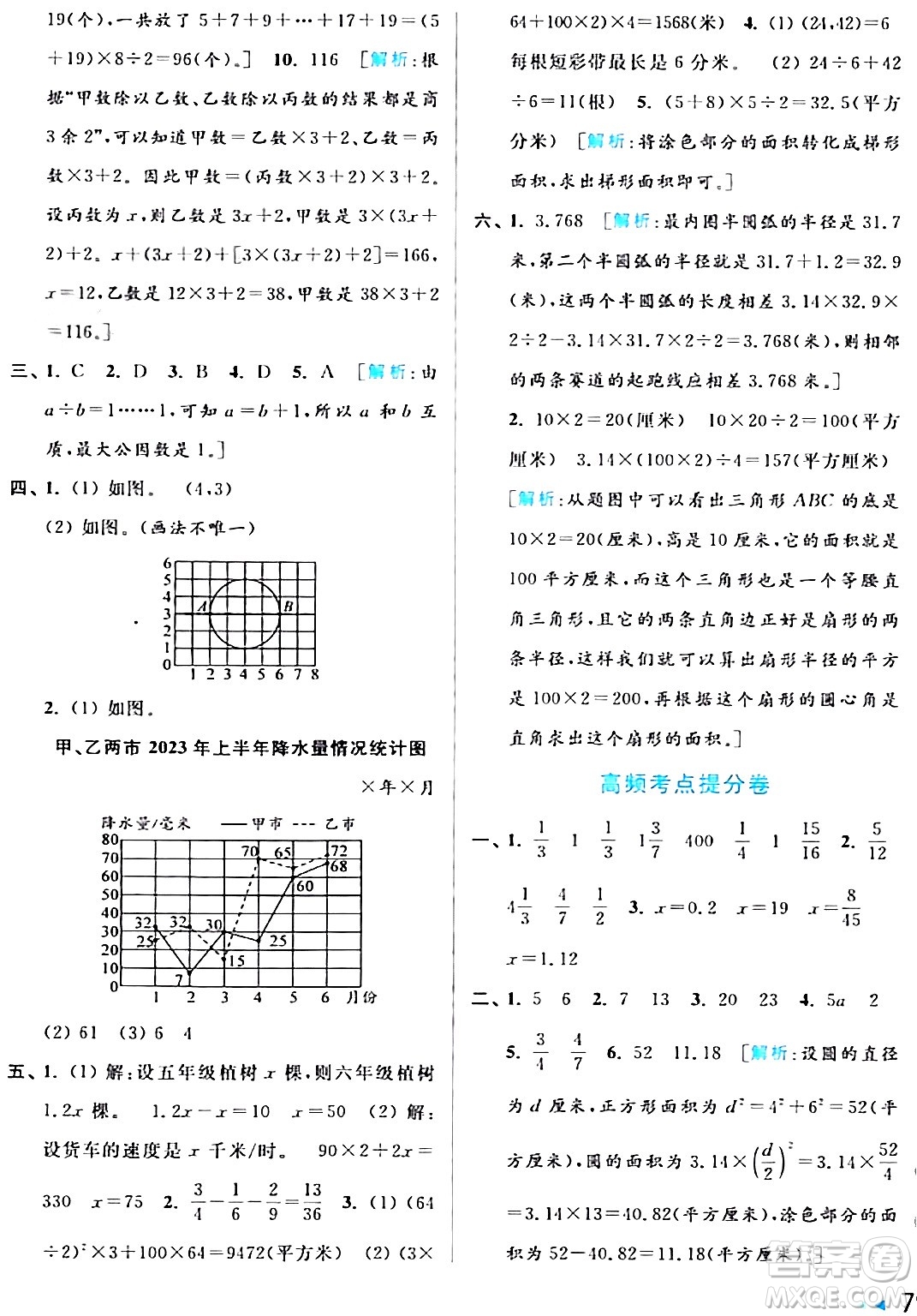 北京教育出版社2024年春亮點給力大試卷五年級數(shù)學下冊江蘇版答案