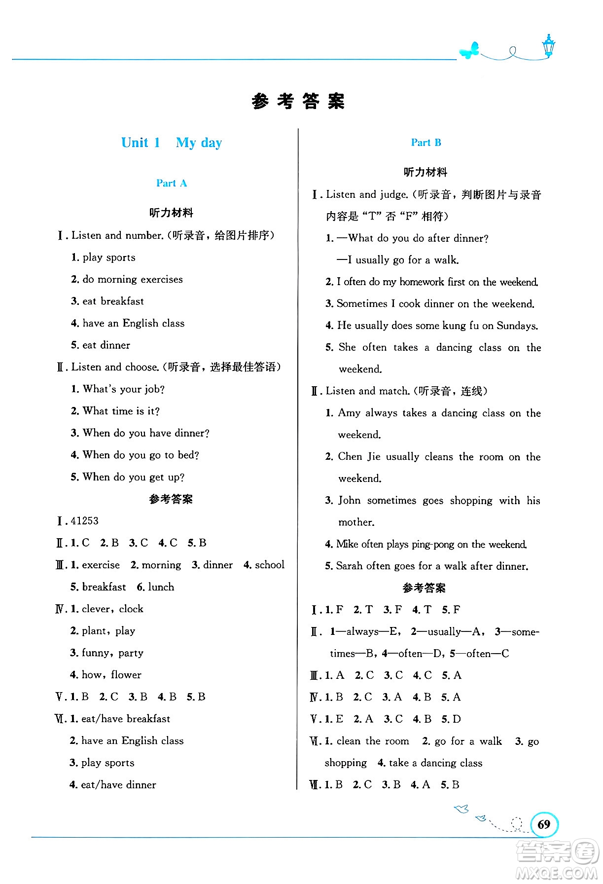 人民教育出版社2024年春小學(xué)同步測控優(yōu)化設(shè)計(jì)五年級英語下冊人教PEP版三起點(diǎn)陜西專版答案