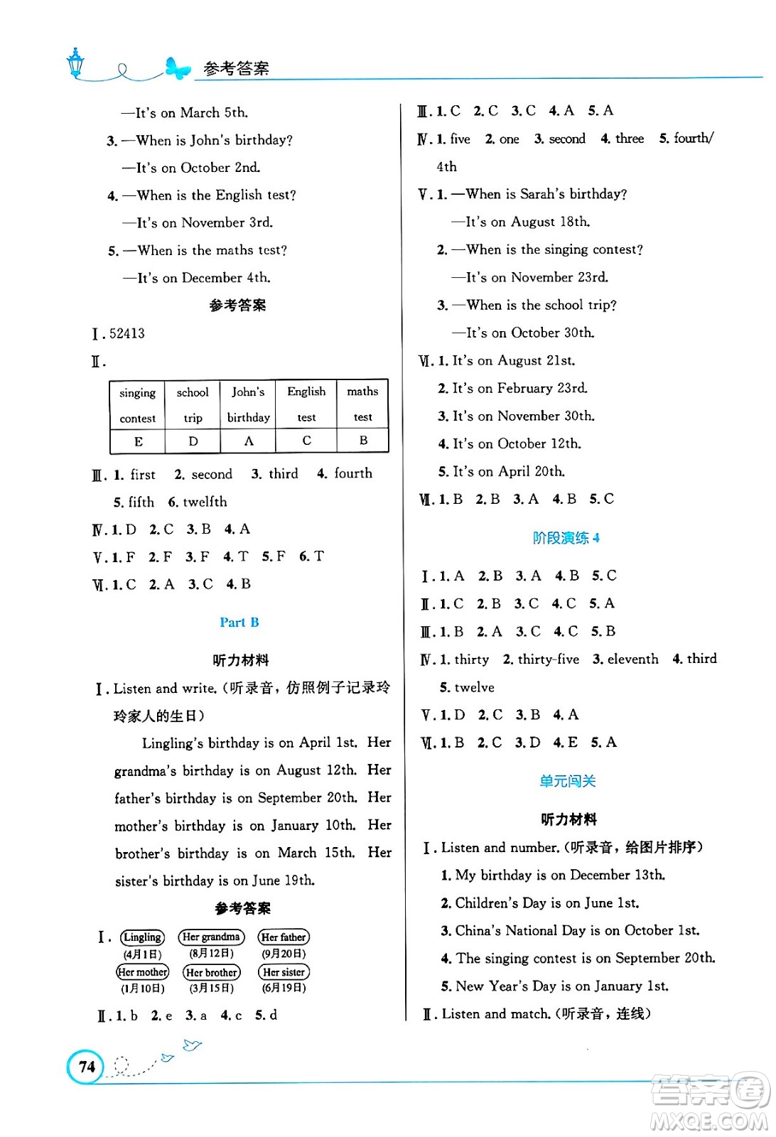 人民教育出版社2024年春小學(xué)同步測控優(yōu)化設(shè)計(jì)五年級英語下冊人教PEP版三起點(diǎn)陜西專版答案