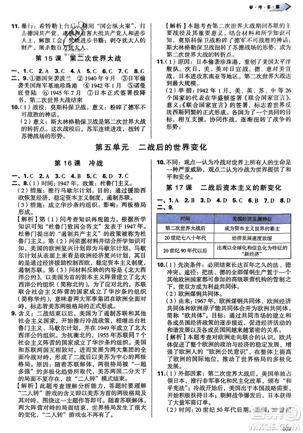 天津教育出版社2024年春學(xué)習(xí)質(zhì)量監(jiān)測(cè)九年級(jí)歷史下冊(cè)人教版參考答案