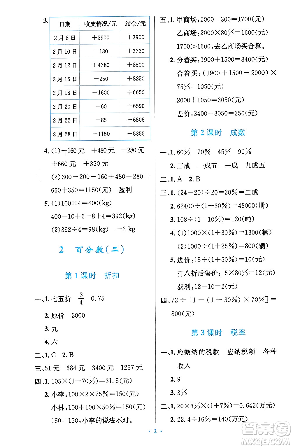人民教育出版社2024年春小學(xué)同步測(cè)控優(yōu)化設(shè)計(jì)六年級(jí)數(shù)學(xué)下冊(cè)人教版陜西專(zhuān)版答案