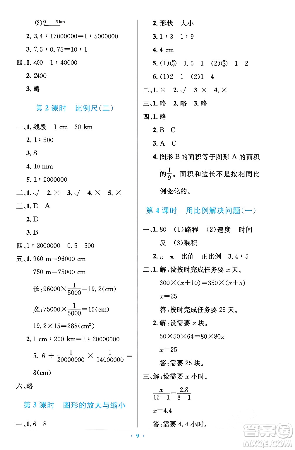 人民教育出版社2024年春小學(xué)同步測(cè)控優(yōu)化設(shè)計(jì)六年級(jí)數(shù)學(xué)下冊(cè)人教版陜西專(zhuān)版答案