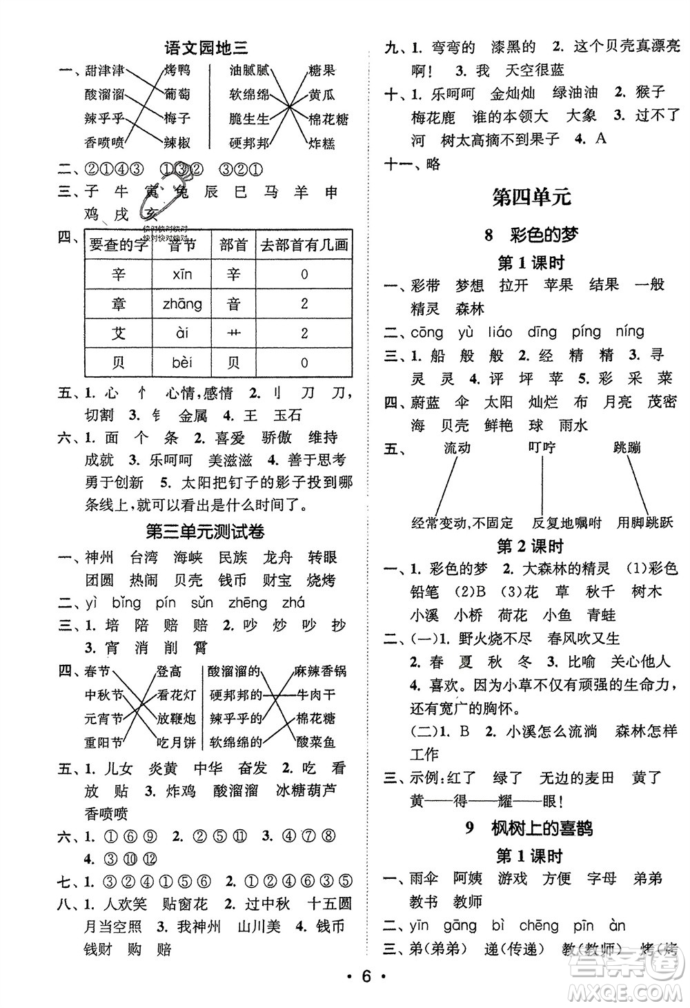 江蘇鳳凰美術(shù)出版社2024年春創(chuàng)新課時作業(yè)本二年級語文下冊通用版參考答案