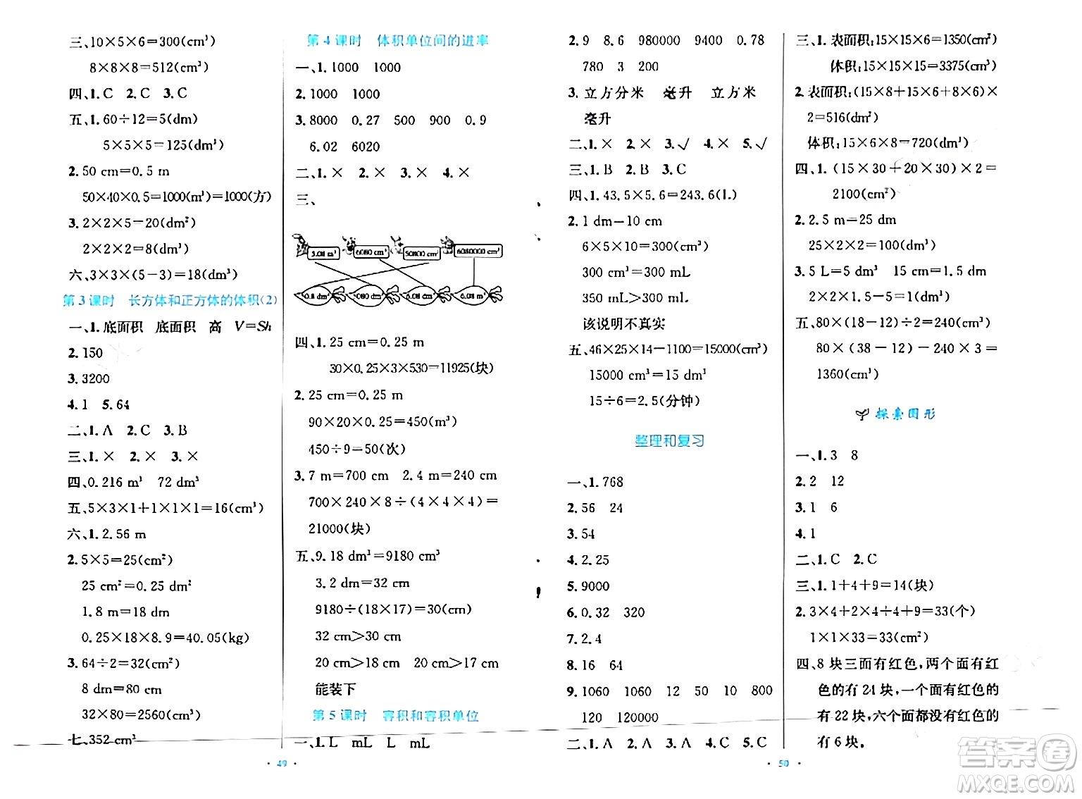 人民教育出版社2024年春小學(xué)同步測控優(yōu)化設(shè)計五年級數(shù)學(xué)下冊人教版增強(qiáng)版新疆專版答案