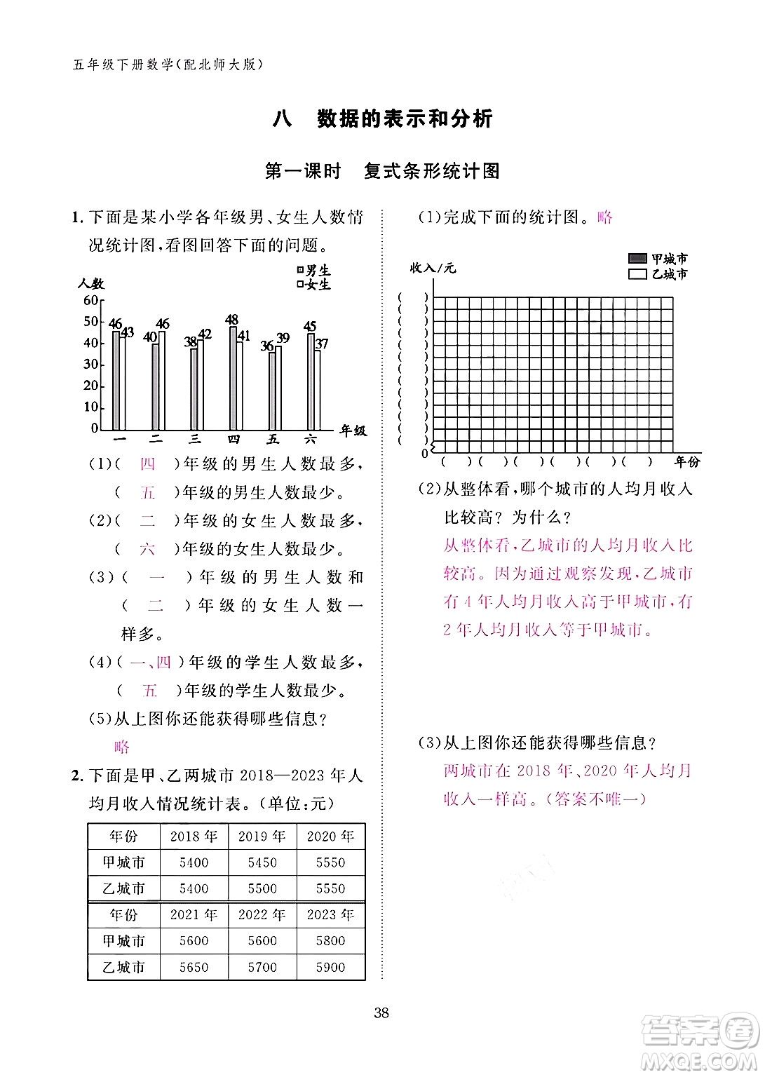 江西教育出版社2024年春數(shù)學(xué)作業(yè)本五年級數(shù)學(xué)下冊北師大版答案