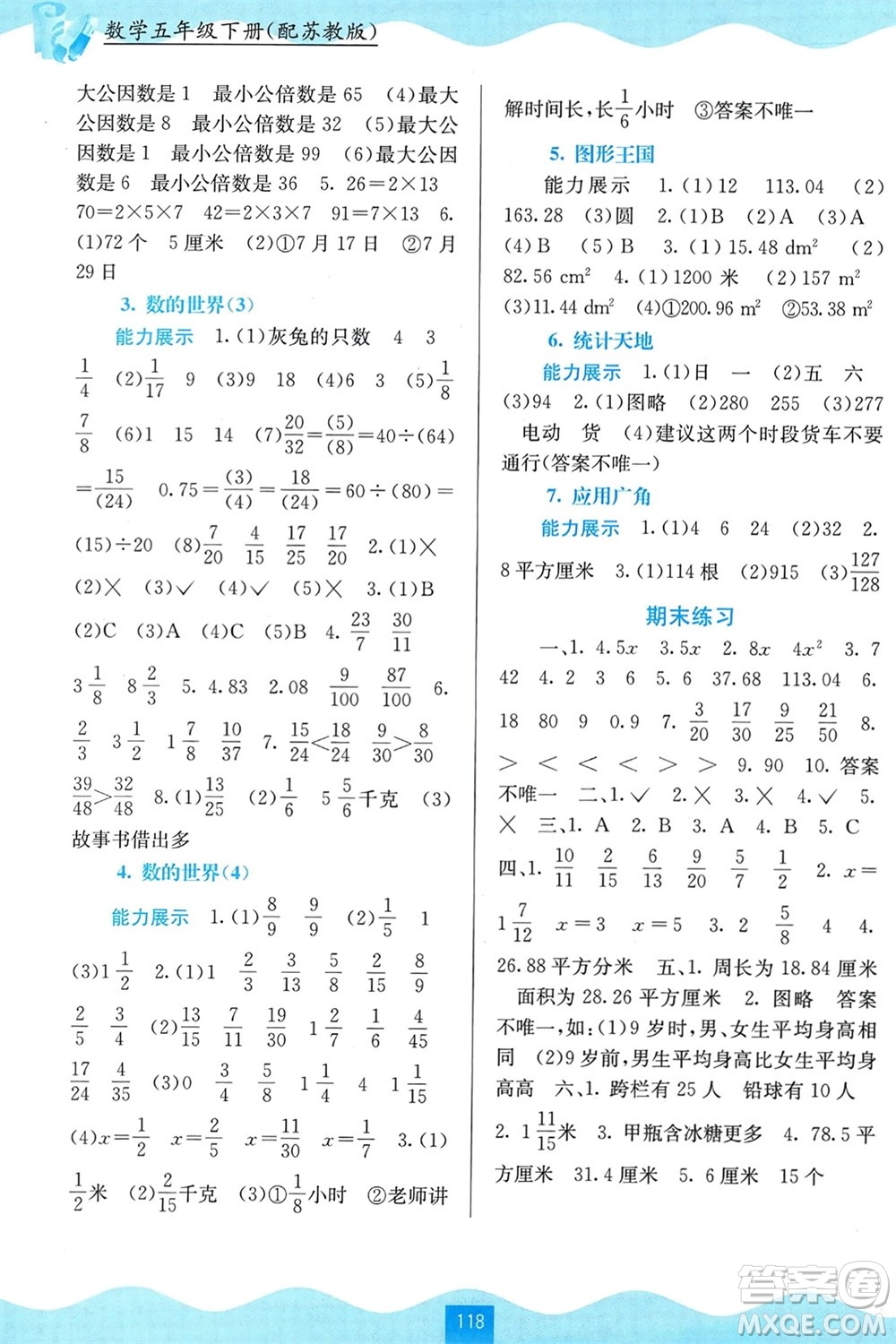 廣西教育出版社2024年春自主學(xué)習能力測評五年級數(shù)學(xué)下冊蘇教版參考答案