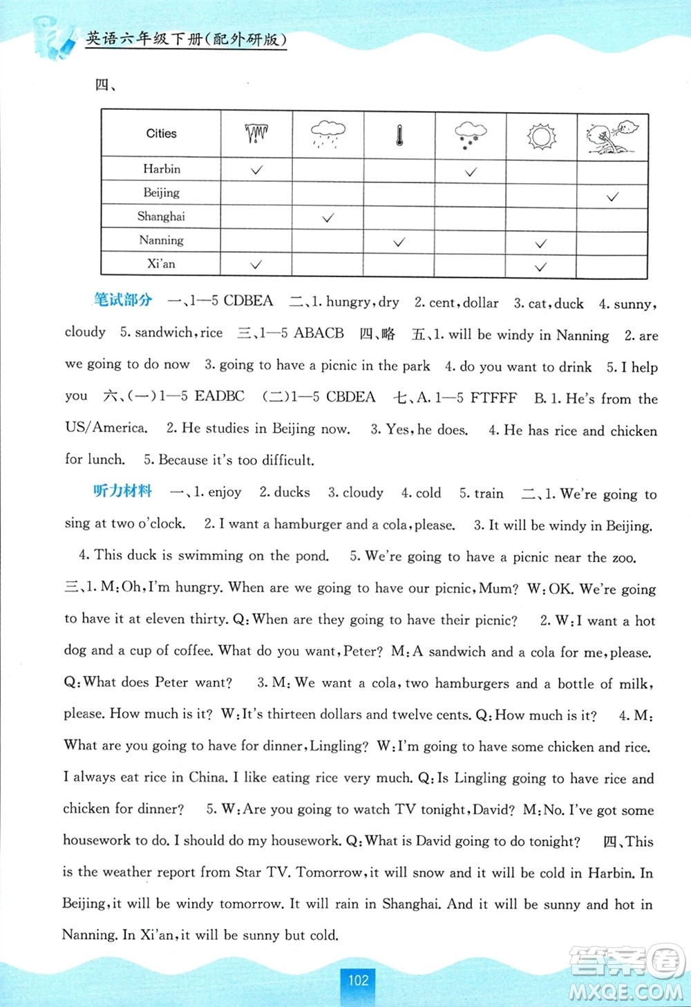 廣西教育出版社2024年春自主學習能力測評六年級英語下冊外研版參考答案
