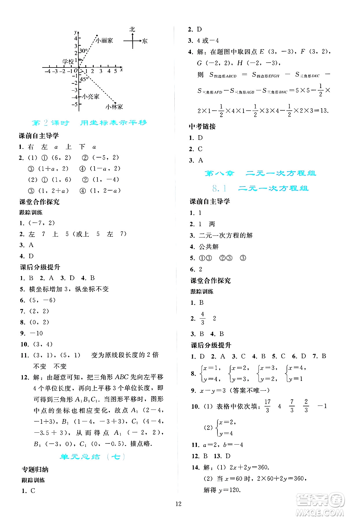 人民教育出版社2024年春同步輕松練習(xí)七年級(jí)數(shù)學(xué)下冊(cè)人教版答案