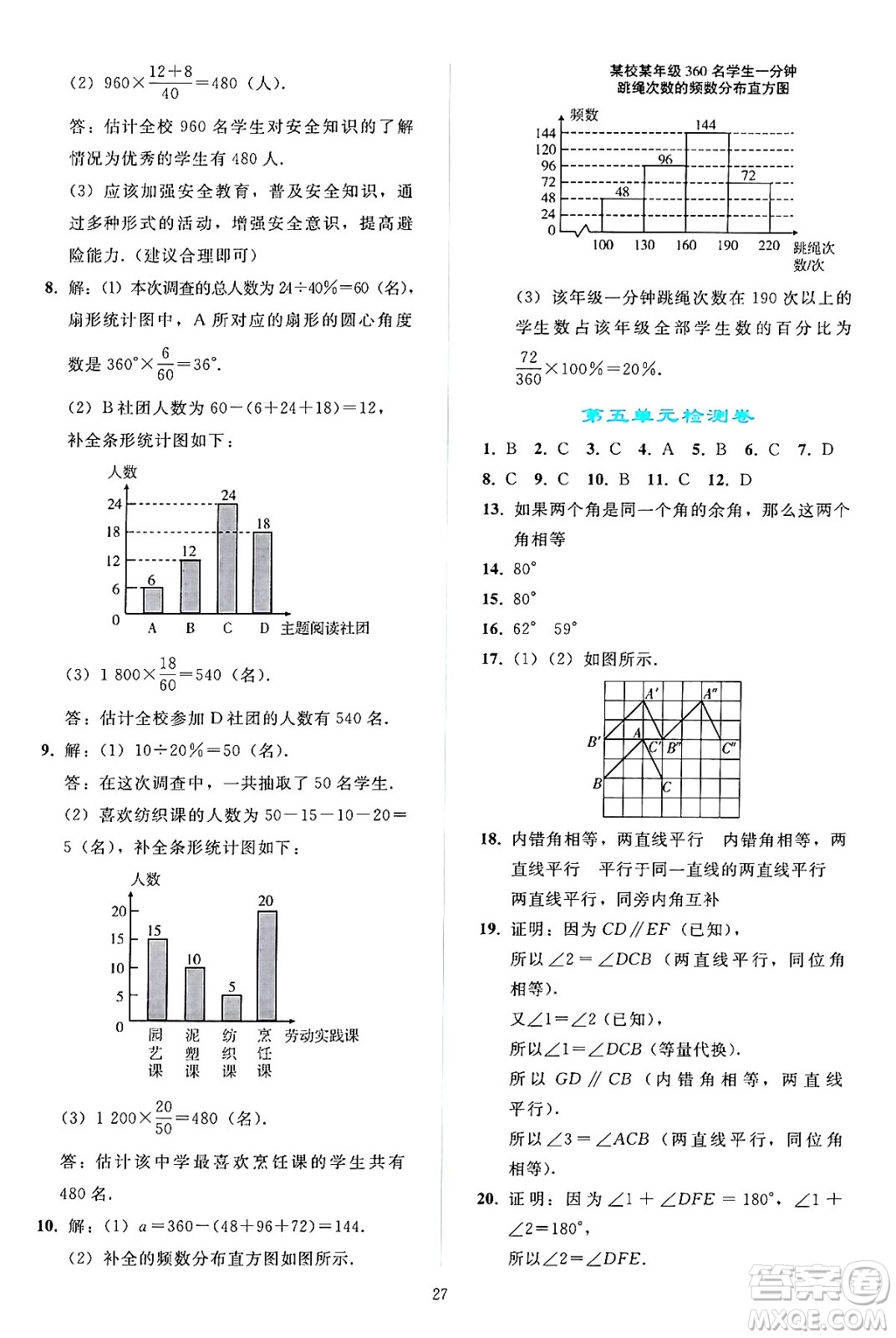 人民教育出版社2024年春同步輕松練習(xí)七年級(jí)數(shù)學(xué)下冊(cè)人教版答案