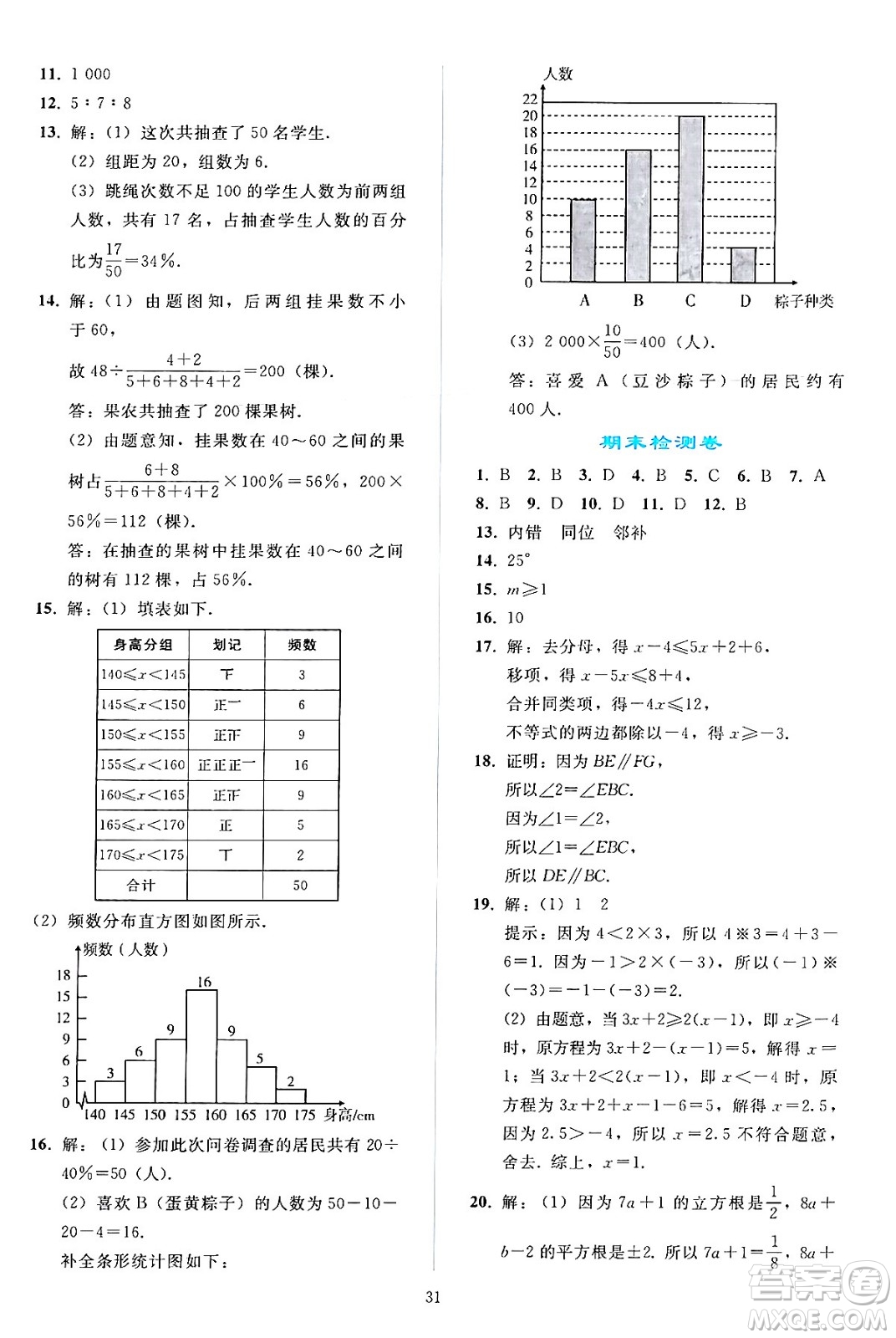 人民教育出版社2024年春同步輕松練習(xí)七年級(jí)數(shù)學(xué)下冊(cè)人教版答案