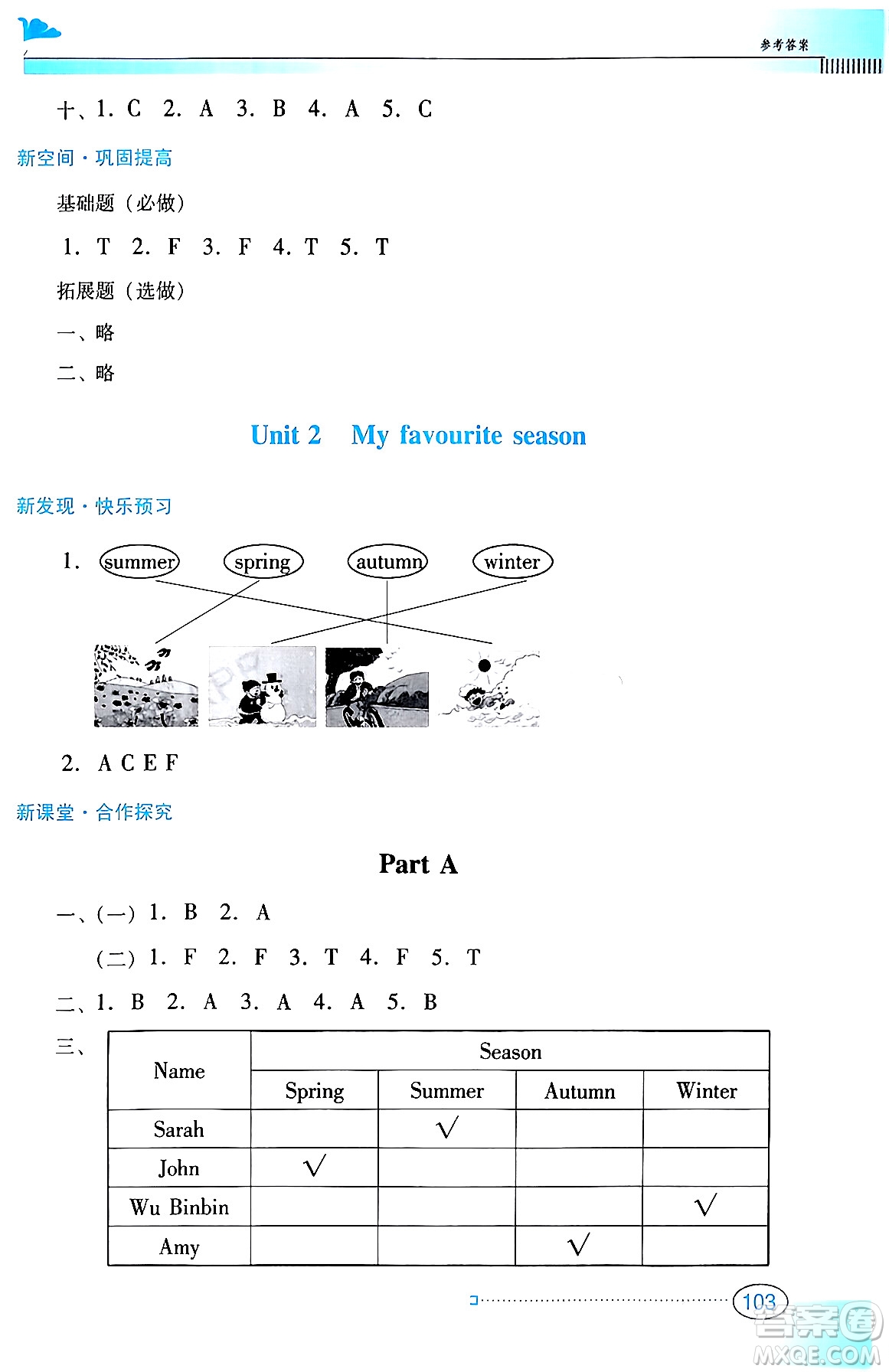 廣東教育出版社2024年春南方新課堂金牌學(xué)案五年級(jí)英語(yǔ)人教PEP版答案