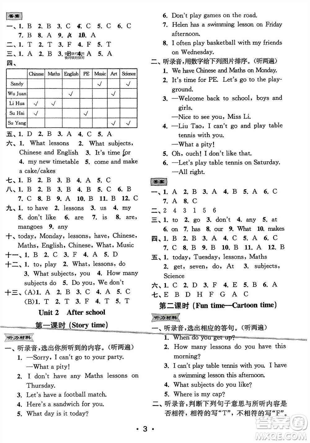 江蘇鳳凰美術(shù)出版社2024年春創(chuàng)新課時(shí)作業(yè)本四年級(jí)英語(yǔ)下冊(cè)江蘇版參考答案