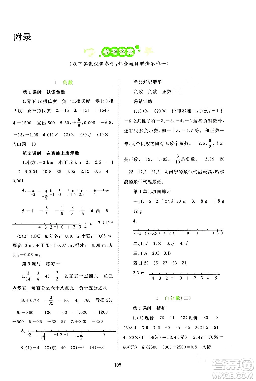 廣西師范大學(xué)出版社2024年春新課程學(xué)習(xí)與測(cè)評(píng)同步學(xué)習(xí)六年級(jí)數(shù)學(xué)下冊(cè)人教版答案