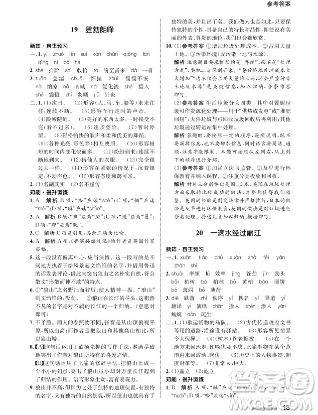 甘肅教育出版社2024年春配套綜合練習(xí)八年級(jí)語(yǔ)文下冊(cè)人教版參考答案