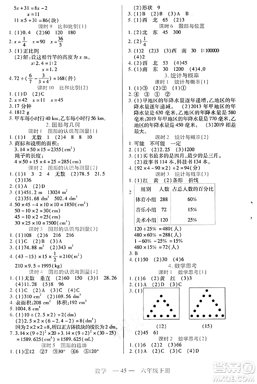 二十一世紀(jì)出版社集團2024年春新課程新練習(xí)六年級數(shù)學(xué)下冊人教版答案